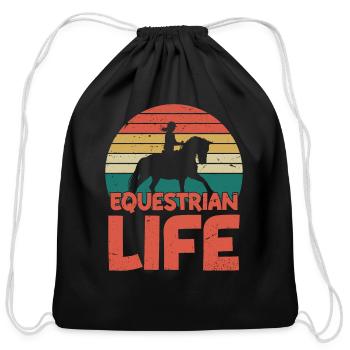 Equestrian Life Horseback Riding Girl - Cotton Drawstring Bag - black - Front