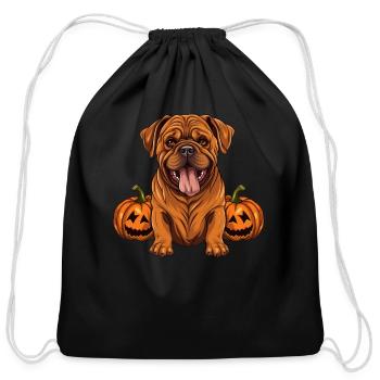Dogue De Bordeaux Dog Pumpkin Lazy Halloween - Cotton Drawstring Bag - black - Front