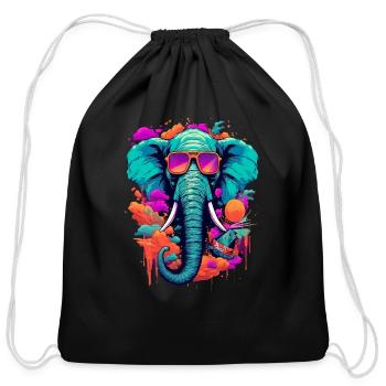 Street Art Art Elephant Sunglasses - Cotton Drawstring Bag - black - Front
