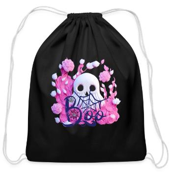 cute ghost Halloween boo - Cotton Drawstring Bag - black - Front