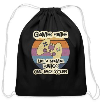 Gamer Waiter T-Shirt Tee, Gamer Shirt, Funny Gamer - Cotton Drawstring Bag - black - Front