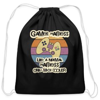 Gamer Waitress T-Shirt, Waiter T-Shirt, Bartender - Cotton Drawstring Bag - black - Front