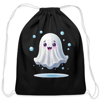 Cute ghost floating Halloween ghost cartoon - Cotton Drawstring Bag - black - Front