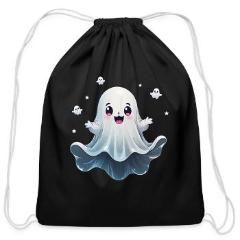 Cute ghost floating Halloween ghost cartoon - Cotton Drawstring Bag - black - Front