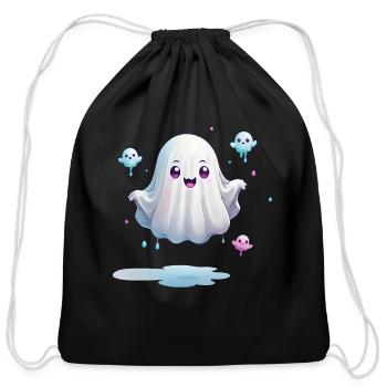 Cute ghost floating Halloween ghost cartoon - Cotton Drawstring Bag - black - Front