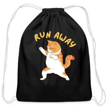 RUN AWAY BROWN AND WHITE CAT - Cotton Drawstring Bag - black - Front