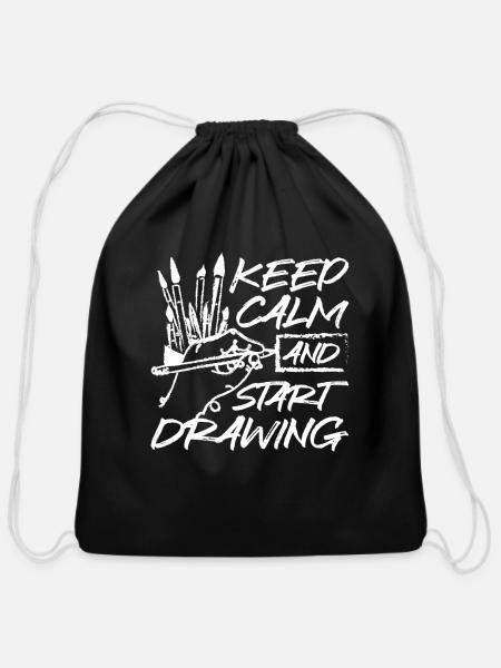 Keep calm and start drawing - Cotton Drawstring Bag - black