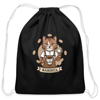 cat as a skilled barista - Cotton Drawstring Bag - black - Front