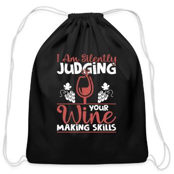 I Am Silently Judging Your Wine Making Skills Vint - Cotton Drawstring Bag - black - Front