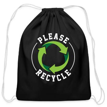 Please Recycle: Circular Arrows Logo - Cotton Drawstring Bag - black - Front