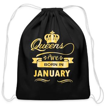 Queens are born in January - Cotton Drawstring Bag - black - Front