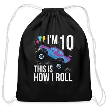 Kids 10 Year Old Shirt 10th Birthday Boy Monster - Cotton Drawstring Bag - black - Front