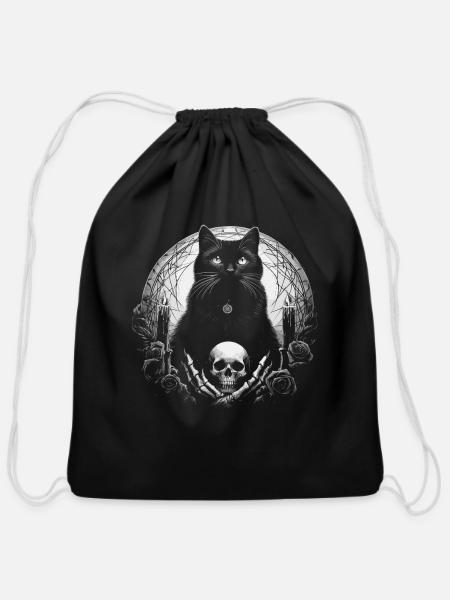 Scary Horror Black Cat - Cotton Drawstring Bag - black