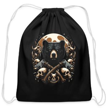scary bear - Cotton Drawstring Bag - black - Front