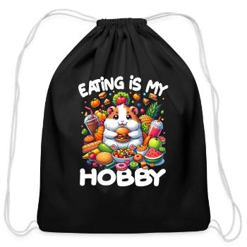 Cute Guinea Pig Kawaii Cavy Eating Burger - Cotton Drawstring Bag - black - Front