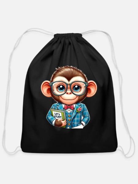 Hardworking Monkey - Cotton Drawstring Bag - black