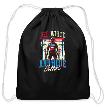 Patriotic Lineman Red, White, and Blue Collar - Cotton Drawstring Bag - black - Front