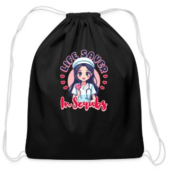 ED Nurse Life Saver In Scrubs - Cotton Drawstring Bag - black - Front