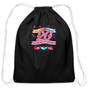 20 Years Anniversary Two Decades Of Happiness - Cotton Drawstring Bag - black - Front