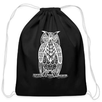 Owl Vector Art Predator Bird Nocturnal Birds Lover - Cotton Drawstring Bag - black - Front