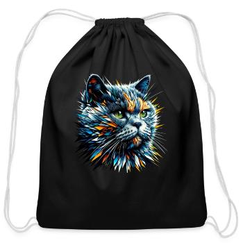 Polygon Art British Shorthair Cat British Blue - Cotton Drawstring Bag - black - Front