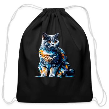 Polygon Art British Shorthair Cat British Blue - Cotton Drawstring Bag - black - Front