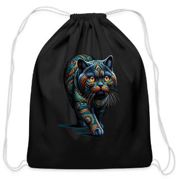Mandala Art British Shorthair Cat British Blue - Cotton Drawstring Bag - black - Front