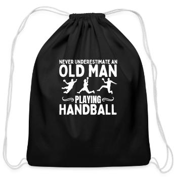 Handball Never Underestimate An Old Man Playing - Cotton Drawstring Bag - black - Front
