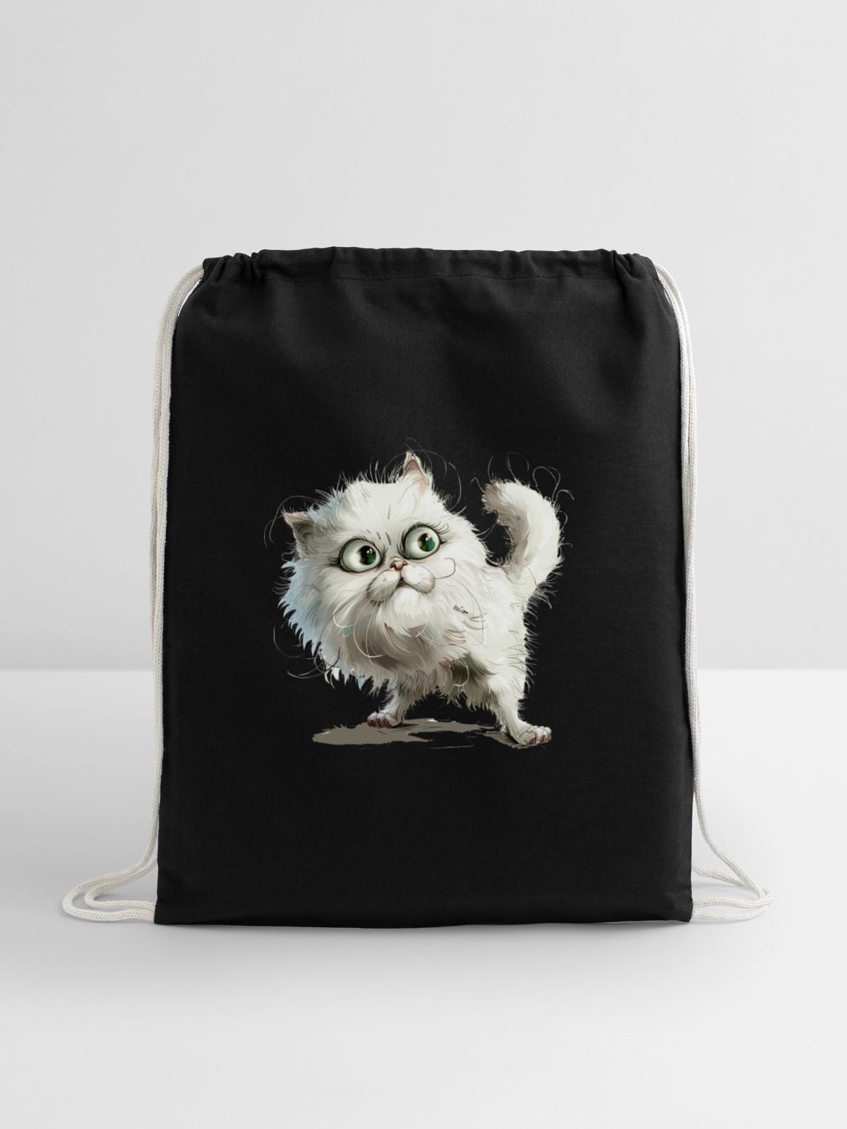 Funny Cat - Cotton Drawstring Bag - black - Front