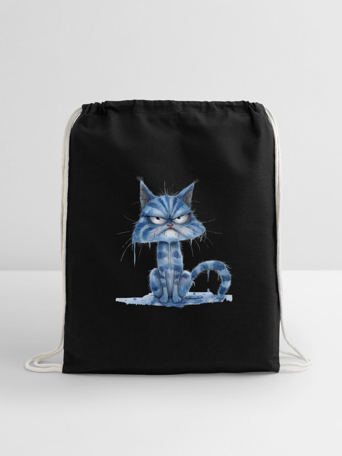 Funny Cat - Cotton Drawstring Bag - black - Front
