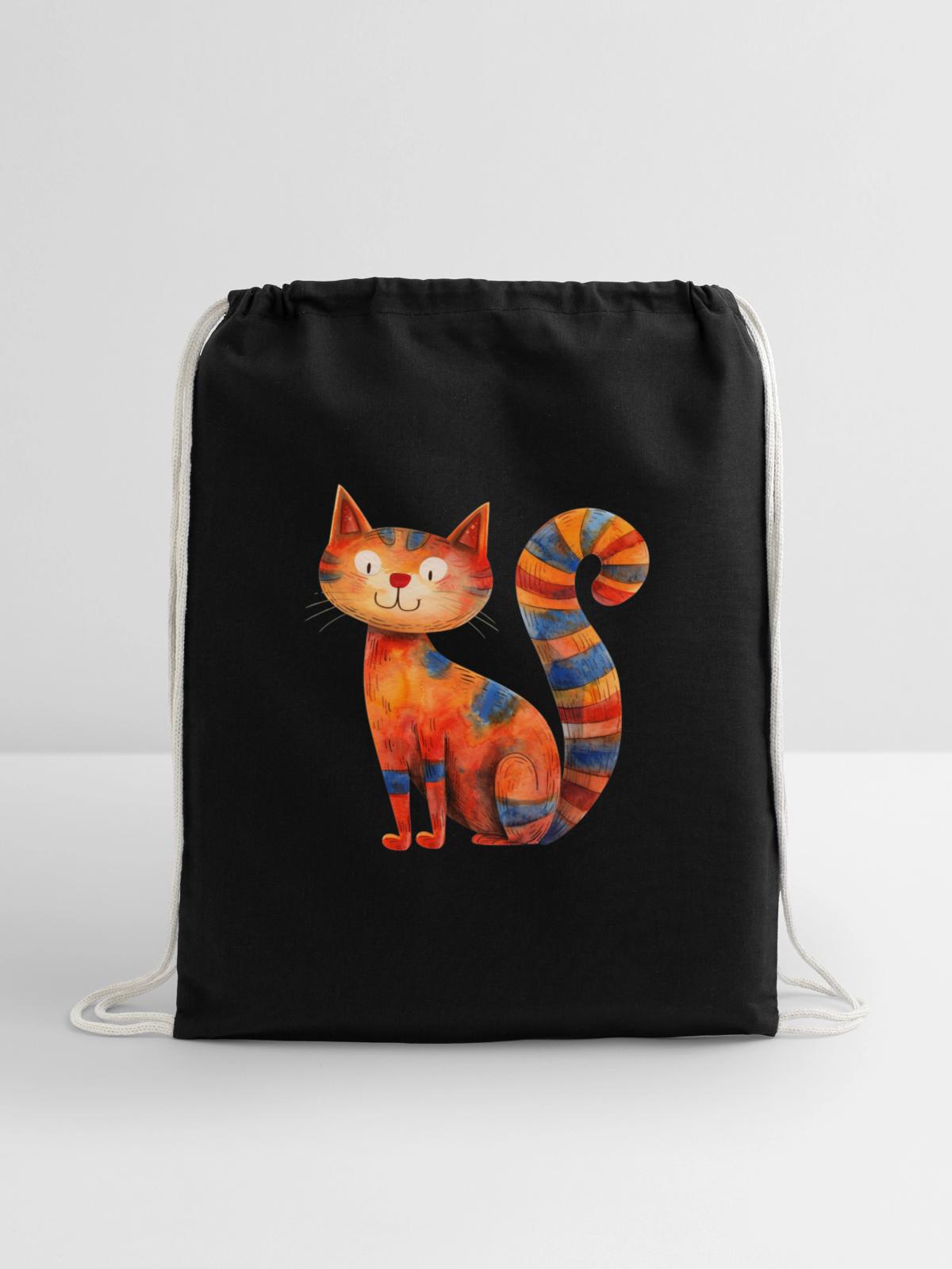 Funny Cat - Cotton Drawstring Bag - black - Front