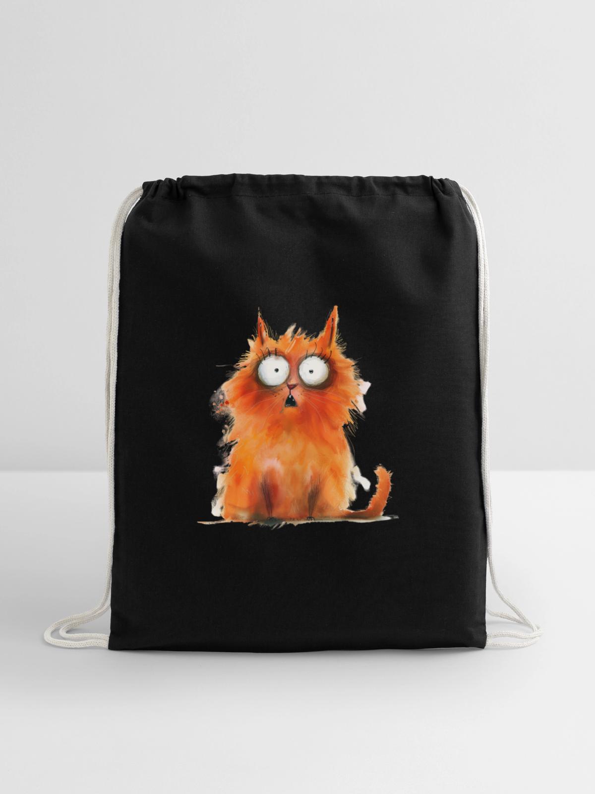 Funny Cat - Cotton Drawstring Bag - black - Front