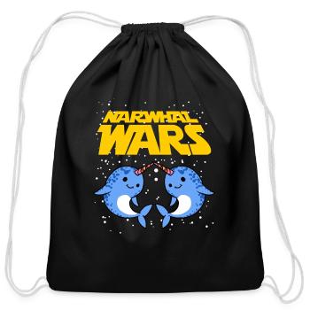 Narwhal Wars Funny Two Cute Deep Sea Creature Pun - Cotton Drawstring Bag - black - Front