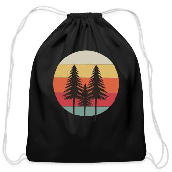 pine tree sunset - nature - Cotton Drawstring Bag - black - Front