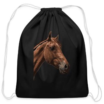 Horse - Cotton Drawstring Bag - black - Front