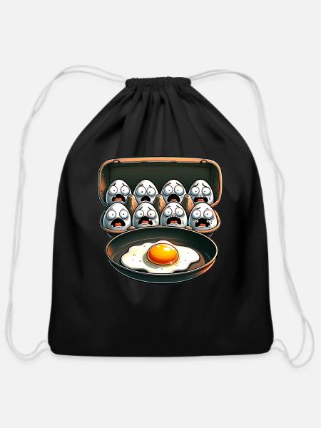 Funny Egg Pun Cool Fried Egg - Cotton Drawstring Bag - black