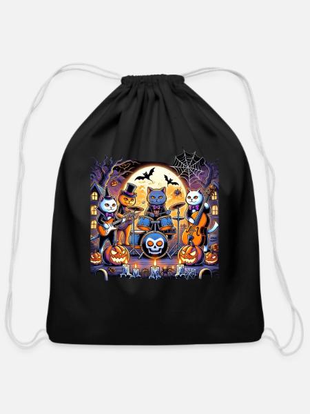 Halloween Cat Symphony - Cotton Drawstring Bag - black