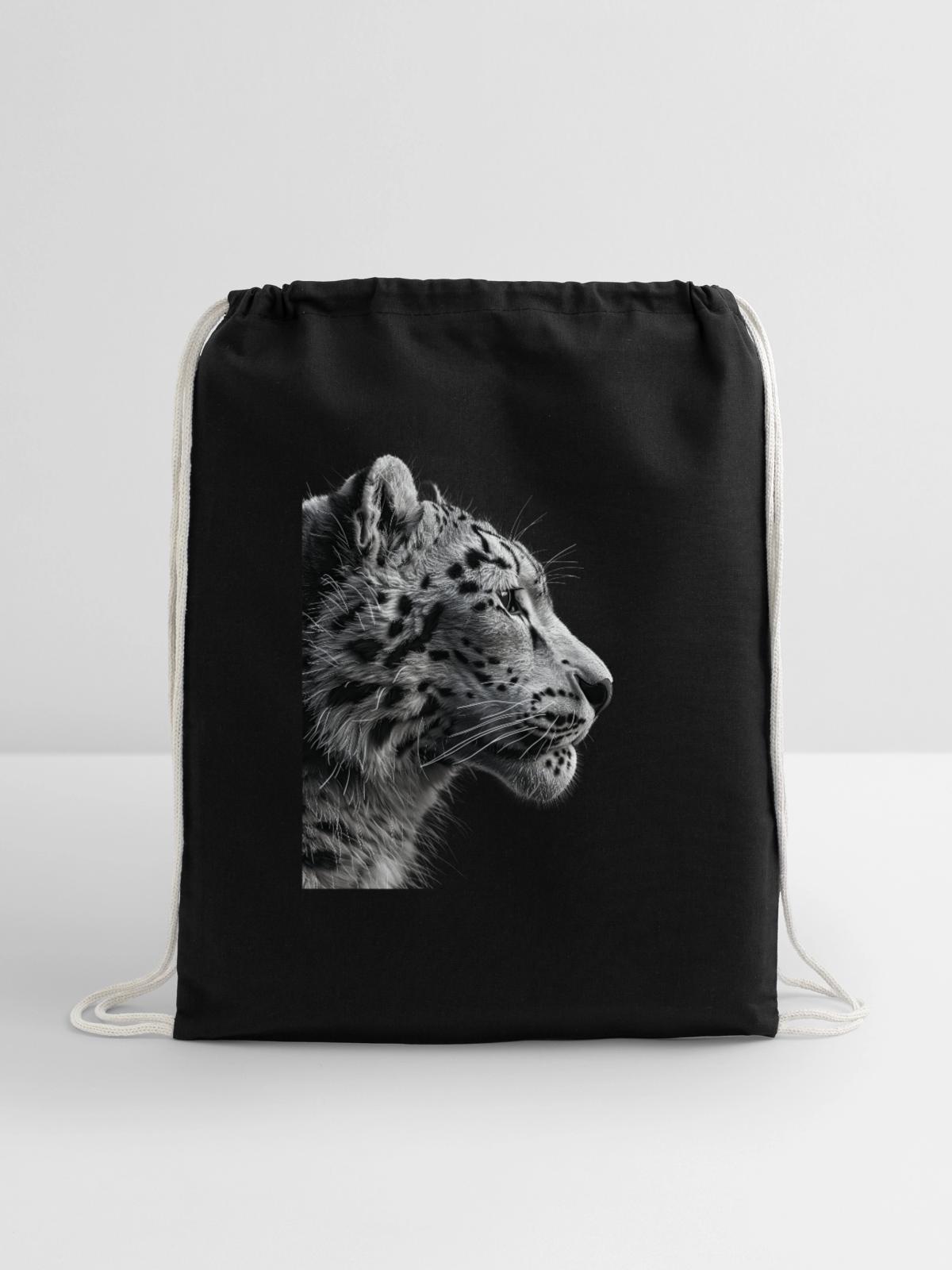 Snow Leopard - Cotton Drawstring Bag - black - Front