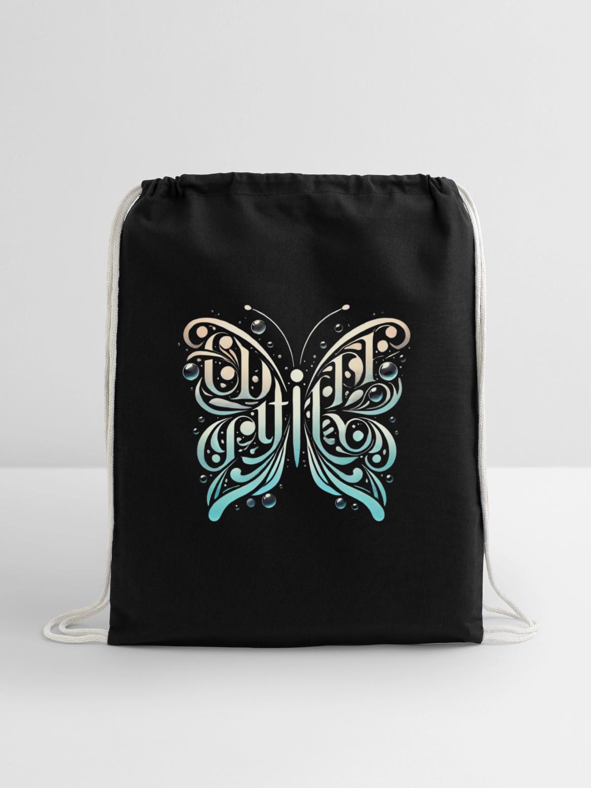 Flowing Elegance - Cotton Drawstring Bag - black - Front