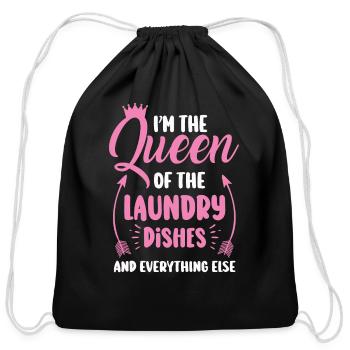 Queen Of The Laundry, Dishes And - Cotton Drawstring Bag - black - Front