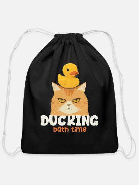 ducking bath time - Cotton Drawstring Bag - black