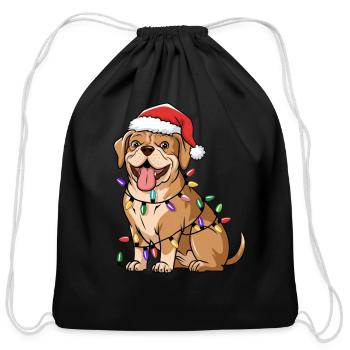Dogue de Bordeaux Christmas Lights Xmas Dogs Gifts - Cotton Drawstring Bag - black - Front
