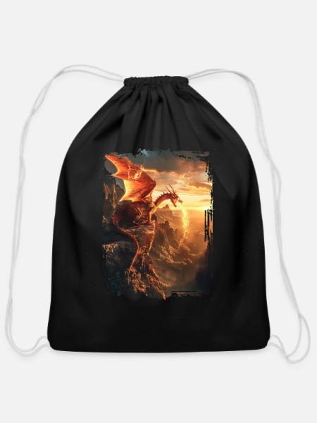 Dragon - Cotton Drawstring Bag - black