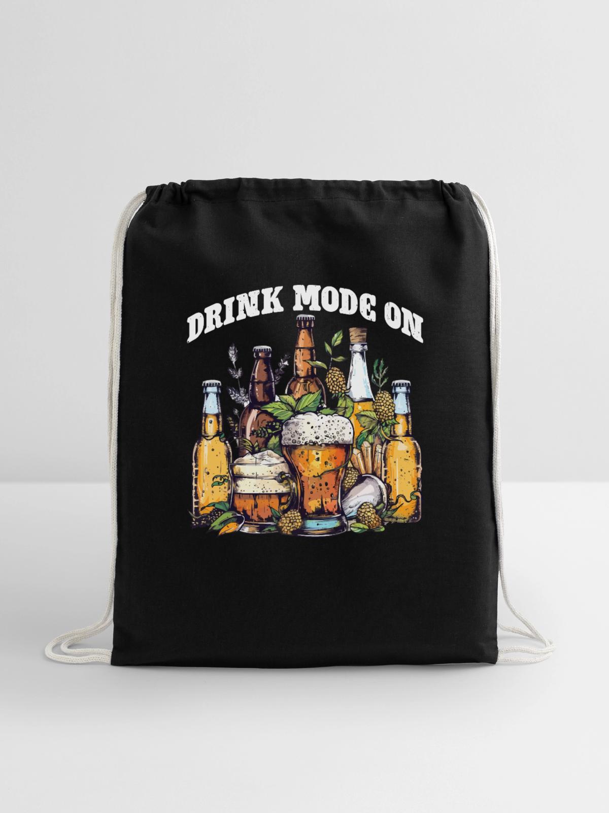 Drink Mode On - Cotton Drawstring Bag - black - Front