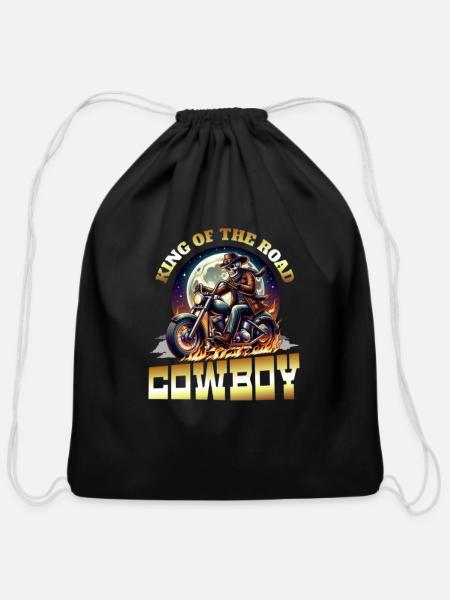 Customizable Cowboy King of the Road - Cotton Drawstring Bag - black