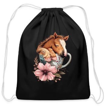 Horse - Cotton Drawstring Bag - black - Front