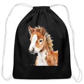 Horse - Cotton Drawstring Bag - black - Front
