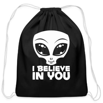 I Believe In You Alien In White - Cotton Drawstring Bag - black - Front