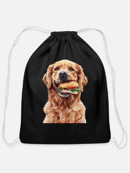 Golden Retriever - Cotton Drawstring Bag - black