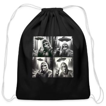 Alien Encounter with Yeti in Forest - Cotton Drawstring Bag - black - Front